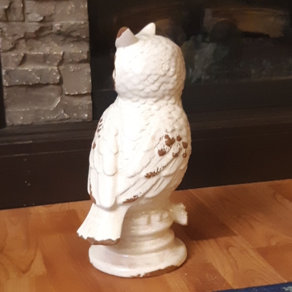 Ceramic OWL Predator BIRDS wise old owl Mantle Piece Pottery Glazed White - Picture 6 of 6